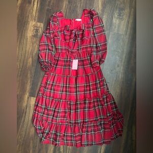 Ivy City Co Red Plaid Midi Dress